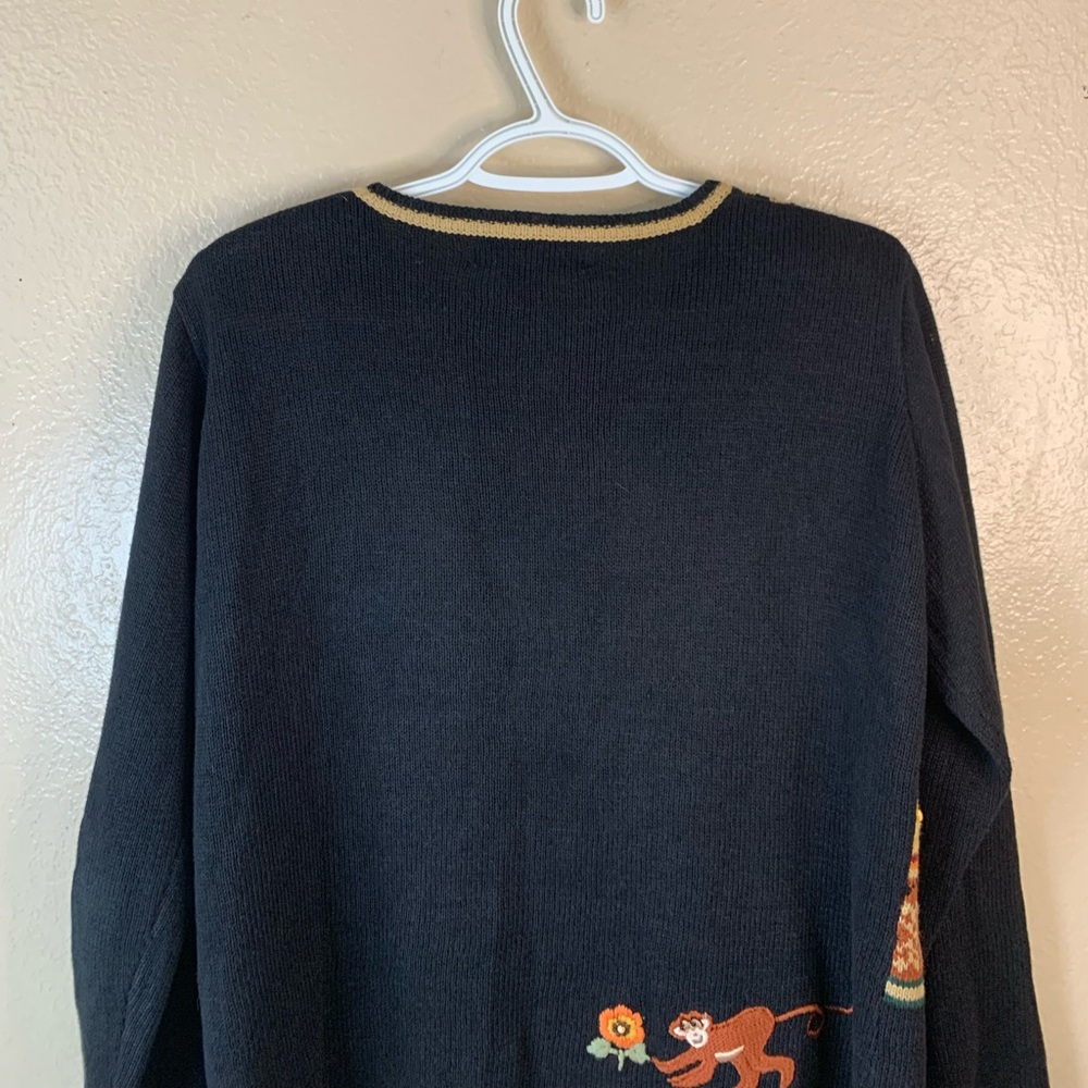Vintage Arriviste Embroidered Beaded Monkey Novelty Print Cardigan Size M - Picture 6 of 13